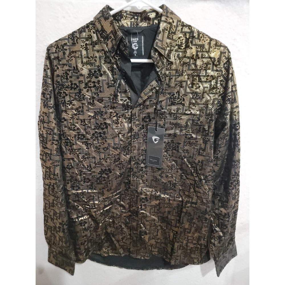 Fried‎ Denim NYC Men's Small Slim Fit Gold Metallic Floral Button Down Shirt NWT